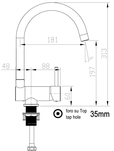 Wasserhahn Vorfenster Küchenarmatur, Umklappbar 6 CM, mit 360° schwenkbarem U-Auslauf, Verchromt