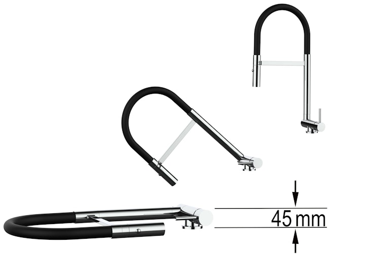 Wasserhahn Vorfenster Küchenarmatur, Umklappbar 4,5 CM, mit 360° schwenkbarem Auslauf, abnehmbare 2 strahl Handbrause, Chrom und Schwarz Matt