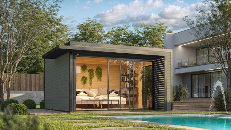 Weka Design Gartenhaus Pure Garden Amberley mit Aluminium-Schiebetür - 44 mm