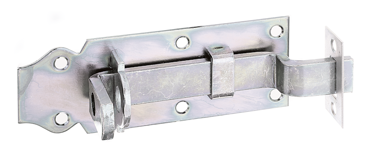 Alberts® Schlossriegel,m.flachem Griff,gekröpft,m.Schließblech,galvanisch verzinkt dickschichtpassiviert,Platte LxB120x44mm 117030