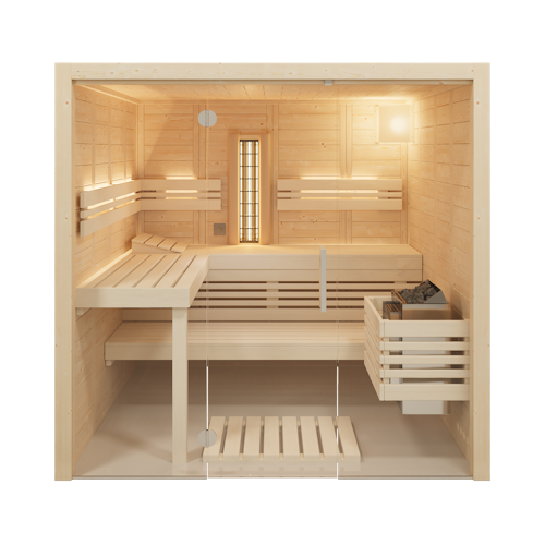 Abverkaufsmodell Infraworld Sauna Solido Glas Complete 212 - 40 mm Multifunktionssauna inkl. 5-teiligem gratis Zubehörset