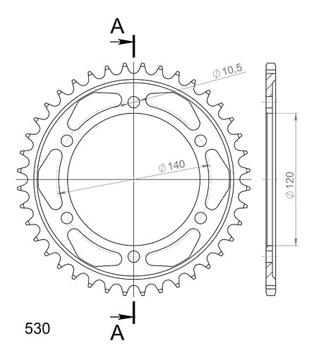 Supersprox Stahl-Kettenrad 530 40Z (Schwarz)