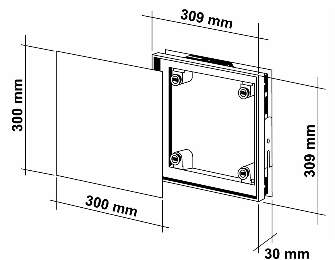 Fliesenrahmen aus Kunststoff mit Magneten Trägerplatte Stahlblech 309X309 mm