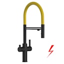 Vorschaubild NIEDERDRUCK 3 Wege Wasserhahn Küchenarmatur, FC, mit 360° schwenkbarem Auslauf, abnehmbare 2 strahl Handbrause, Schwarz Matt / Gelb