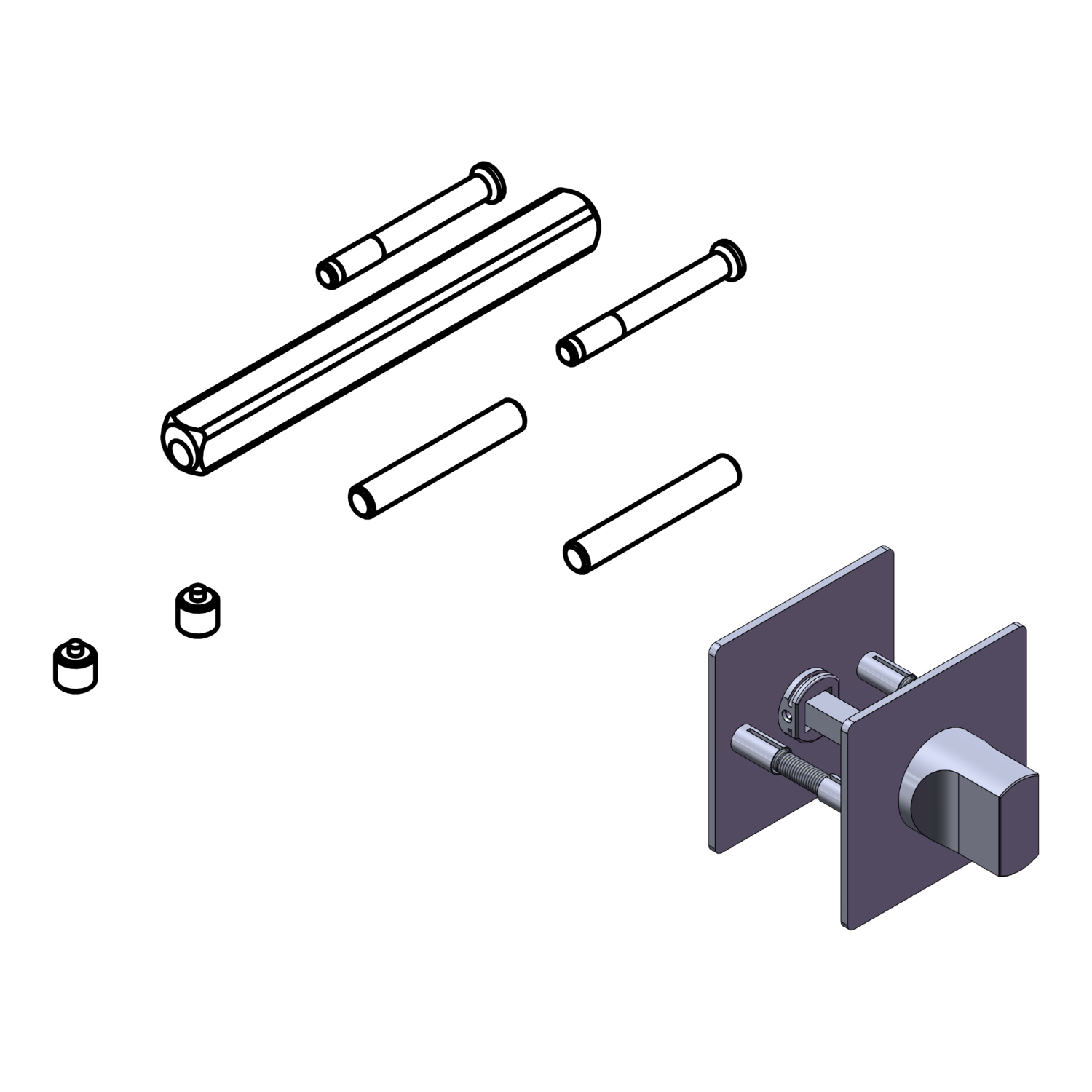 Griffwerk Set für CUBICO PIATTA S QUATTRO/VISION -WC -EM H.St. 8x105, M4x55, PIN 53mm, WC-S. 80mm, TS 60-65