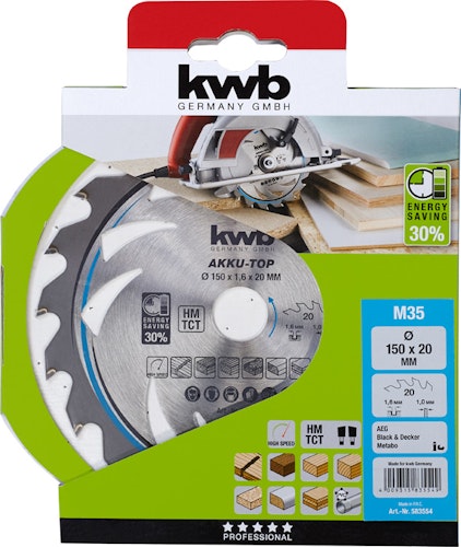 kwb Akku Top Sägebl HM Mit-Dü 150x20 Z20 583554
