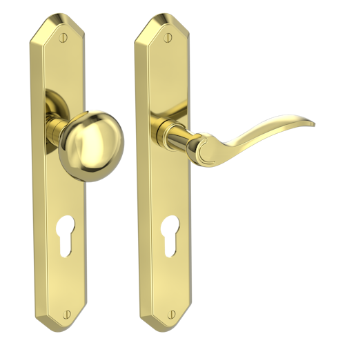 Griffwerk AMADEUS -Messing Optik Langschild-Garnitur -sichtbar verschraubt -Knopf R21 -WR -TS 40-45mm