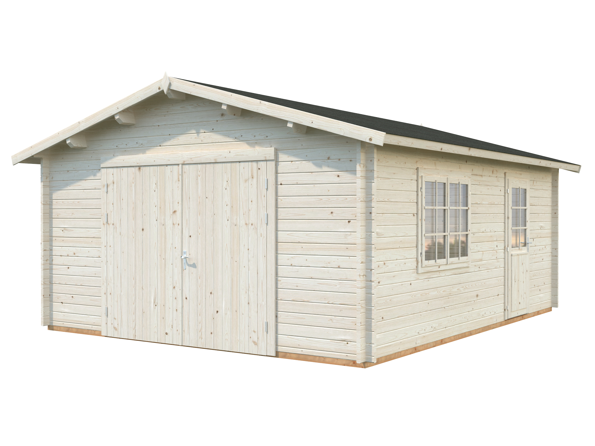 Palmako Garage Roger 23,9 m² - 44 mm - mit Holztor Transparent tauchimprägniert