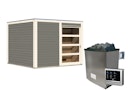 Vorschaubild Karibu Gartensauna Saunahaus Cuben inkl. Vorraum, terragrau inkl. gratis 9 kW Bio-Saunaofen im Wert von 879,99 €