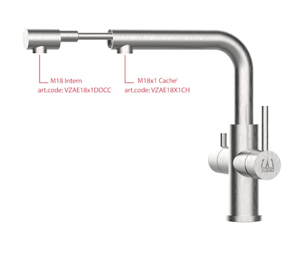 4 Wege Wasserhahn Küchenarmatur, Edelstahl Massiv mit schwenkbarem L-Auslauf und herausziehbarer Brause, Gebürstet