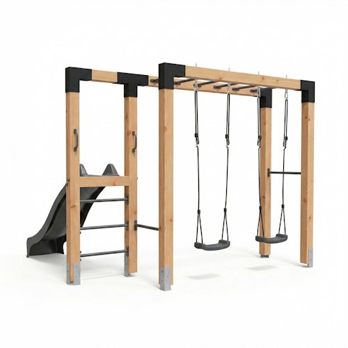 EXIT Holz-Monkeybar Linea Robust 110 mit Doppelschaukel, Rutsche und Reckstange