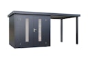 Vorschaubild Wolff Finnhaus Premium Metall Gartenhaus Elvar 4824 Anthrazit inkl. 240 cm Anbaudach (Modell 2026) 