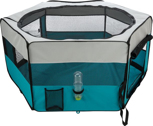TRIXIE Freilauf mit Netz/Boden, Meerschwein., Polyester, ø 130 × 55 cm, türkis/hellgrau