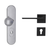 Griffwerk TITANO Kombi SB_882 ES1 (S2) -Edelstahl matt Kombi-Schutzbeschlag -Knopf/Drücker -mit Griff DESM LEAF LIGHT -GSC -eckig -L -ZA, 72mm -TS 38-50