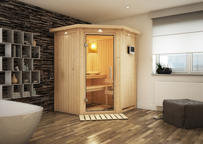 Karibu Sauna Nanja - 68 mm Systemsauna - 230 Volt Plug & Play inkl. gratis Sauna-Zubehörset im Wert von 234,94 €