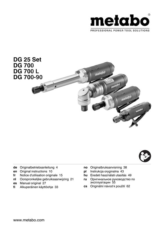 Bedienungsanleitung fÃ¼r Metabo Druckluft-Geradschleifer DG 700-90