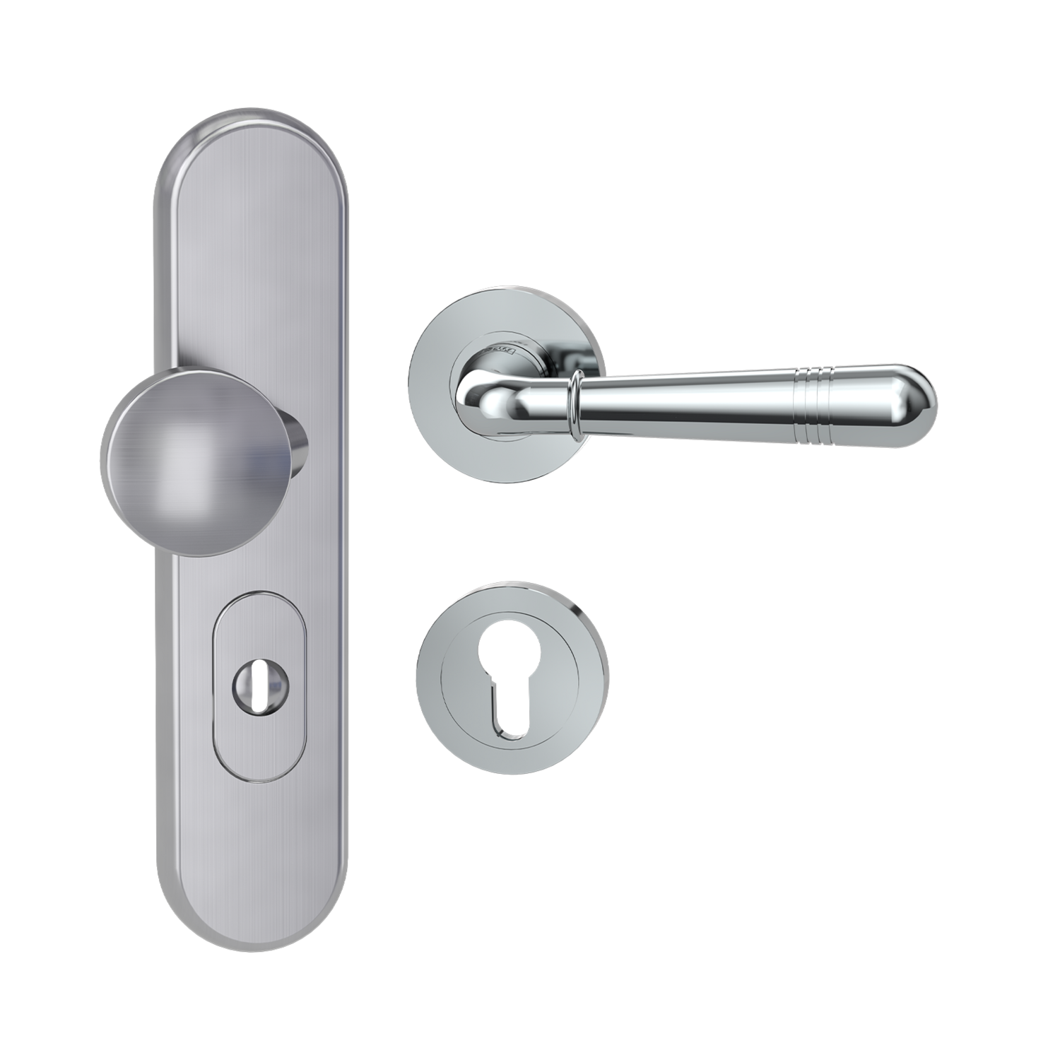 Griffwerk Kombi-Schutzbeschlag TITANO SB_882 mit Griff FABIA 72mm Zylinderabdeckung Tür 38-50mm R FABIA Chrom