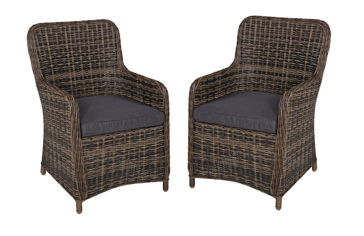 Garden Pleasure Gartenmöbel Set BORDEAUX I, Tisch 200 x 100 + 4 Sessel, Polyrattan Nelkenbraun / Glasplatte / Kissen 100 % Polyester Dunkelgrau