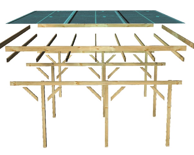Karibu Doppelcarport Eco 2 mit integriertem Abstellraum klein - kesseldruckimprägniert