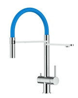 Kurzversion 45CM - 3 Wege Wasserhahn Küchenarmatur, Edelstahl Massiv mit 360° schwenkbarem Auslauf, abnehmbare 2 strahl Handbrause, Hochglanz / Hellblau