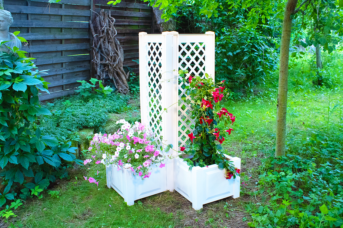 KHW Pflanzkasten klein mit Spalier 43 cm, weiß - 2er Set
