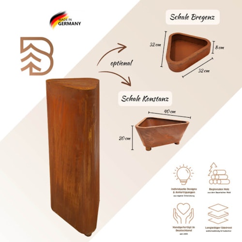 Badeko Metallsäule Bregenz inkl. Schale ,,Konstanz" in Edelrostoptik