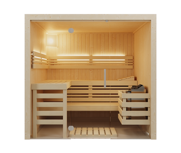 Infraworld Sauna Panorama - Elementsauna mit Glasfront inkl. 5-teiligem gratis Zubehörset