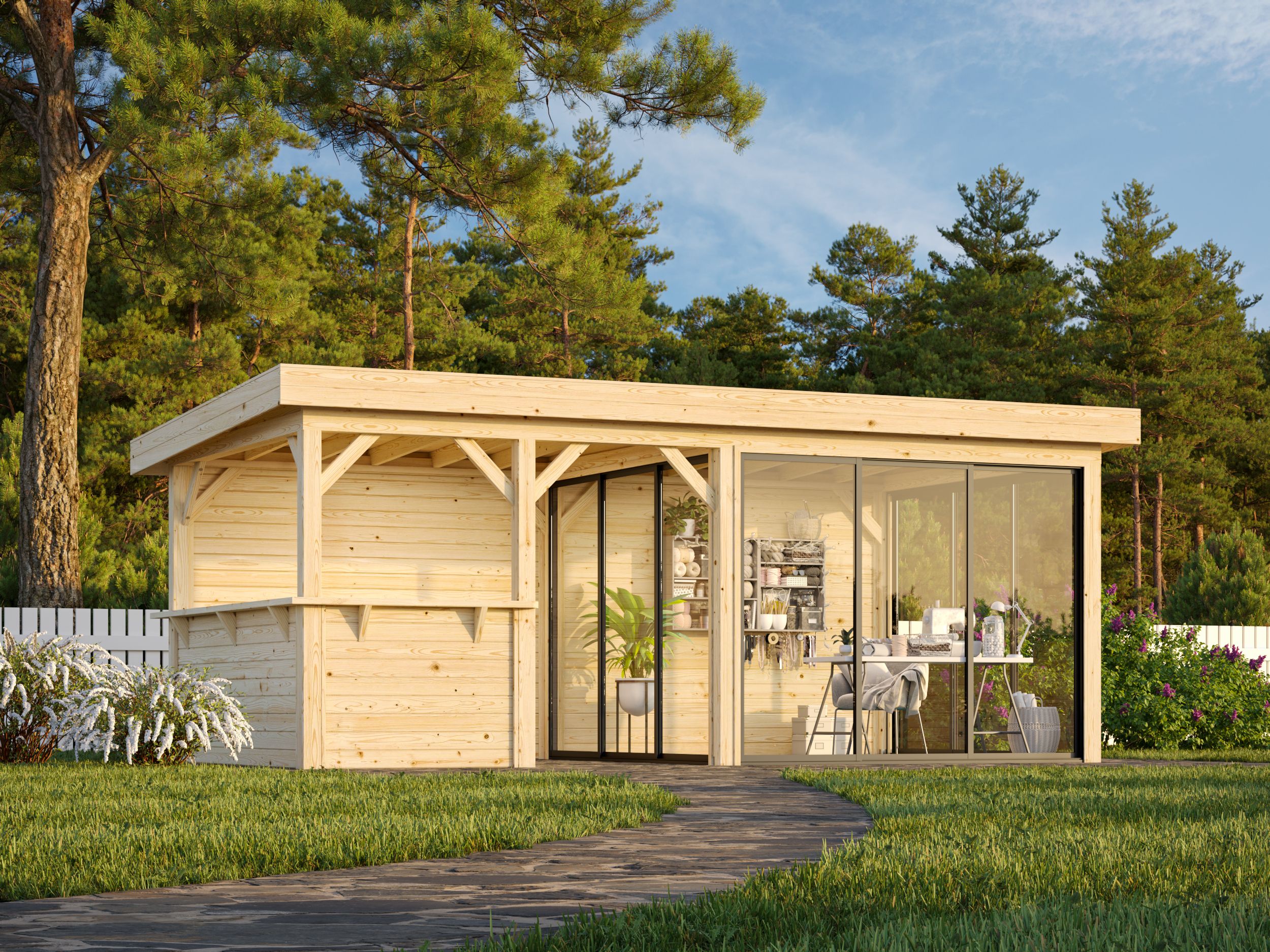 Palmako Gartenhaus Connect Lenna 16,6 m² Set 708 Slide Plus mit Isolierglas-Schiebetüren - 28 mm