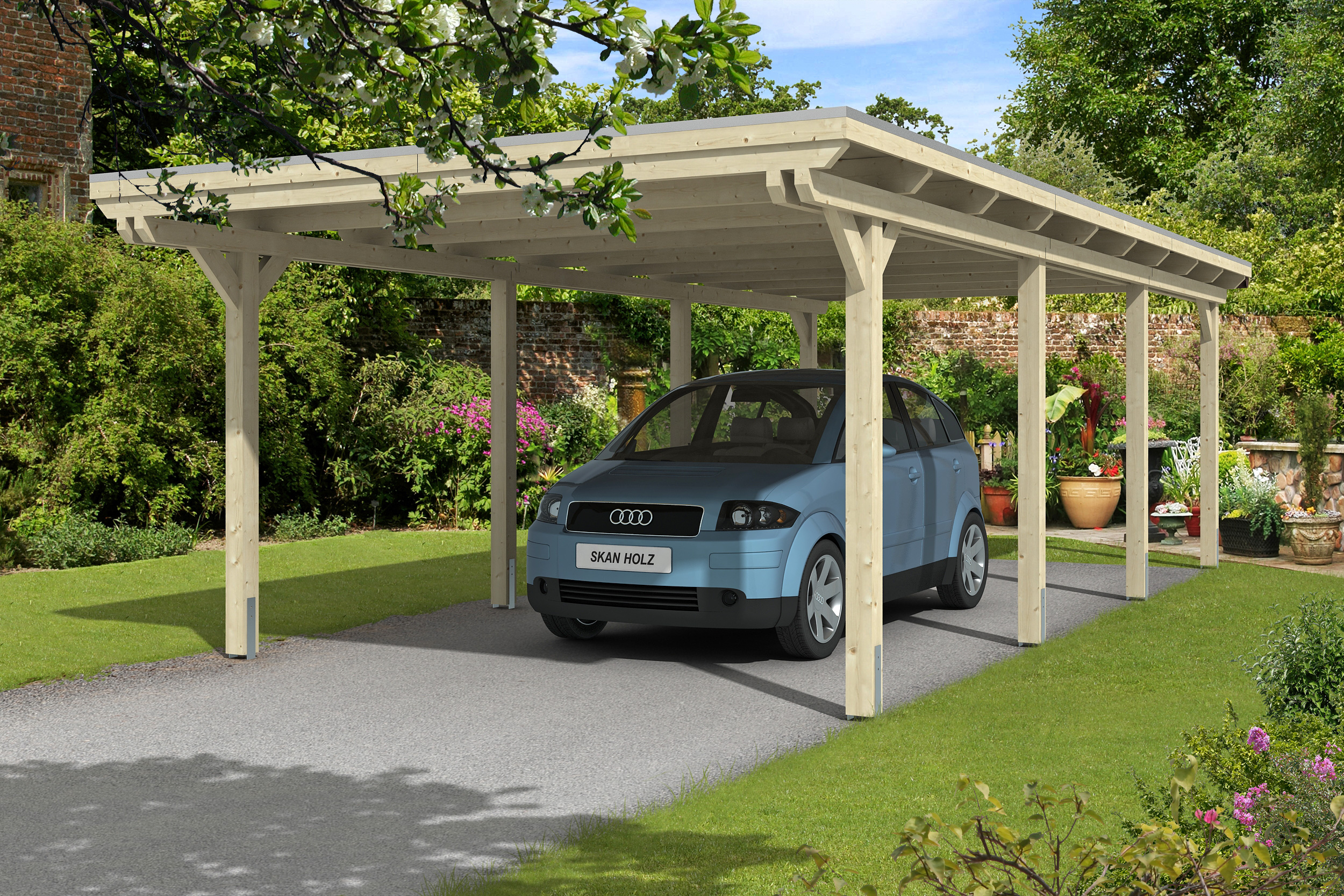 Skan Holz Emsland Flachdach Carport-404x846cm-unbehandelt Holzcarport
