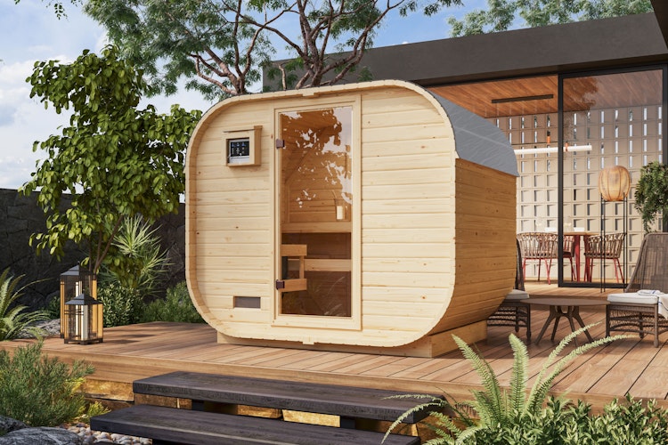 Karibu Saunahaus Fasssauna Quadro 1 Plus - 38 mm inkl. gratis Sauna-Zubehörset im Wert von 234,94 €