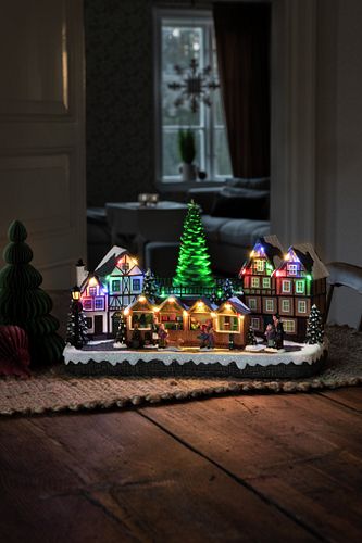 Konstsmide Weihnachtsbeleuchtung  LED Szenerie Weihnachtsmarkt mit Musik