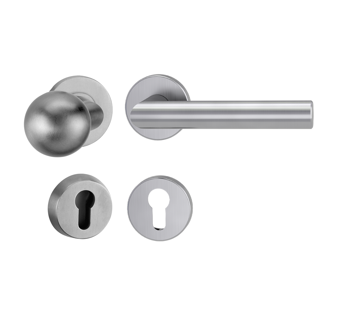 Griffwerk LUCIA PROFESSIONAL Schraubtechnik -Edelstahl matt Schutzrosettengarnitur -Knopf R3 -PZ -Kombi-Innenrosettensatz rund