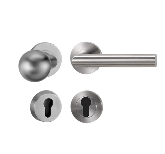 Griffwerk LUCIA PROFESSIONAL Schraubtechnik -Edelstahl matt Schutzrosettengarnitur -Knopf R3 -PZ -Kombi-Innenrosettensatz rund