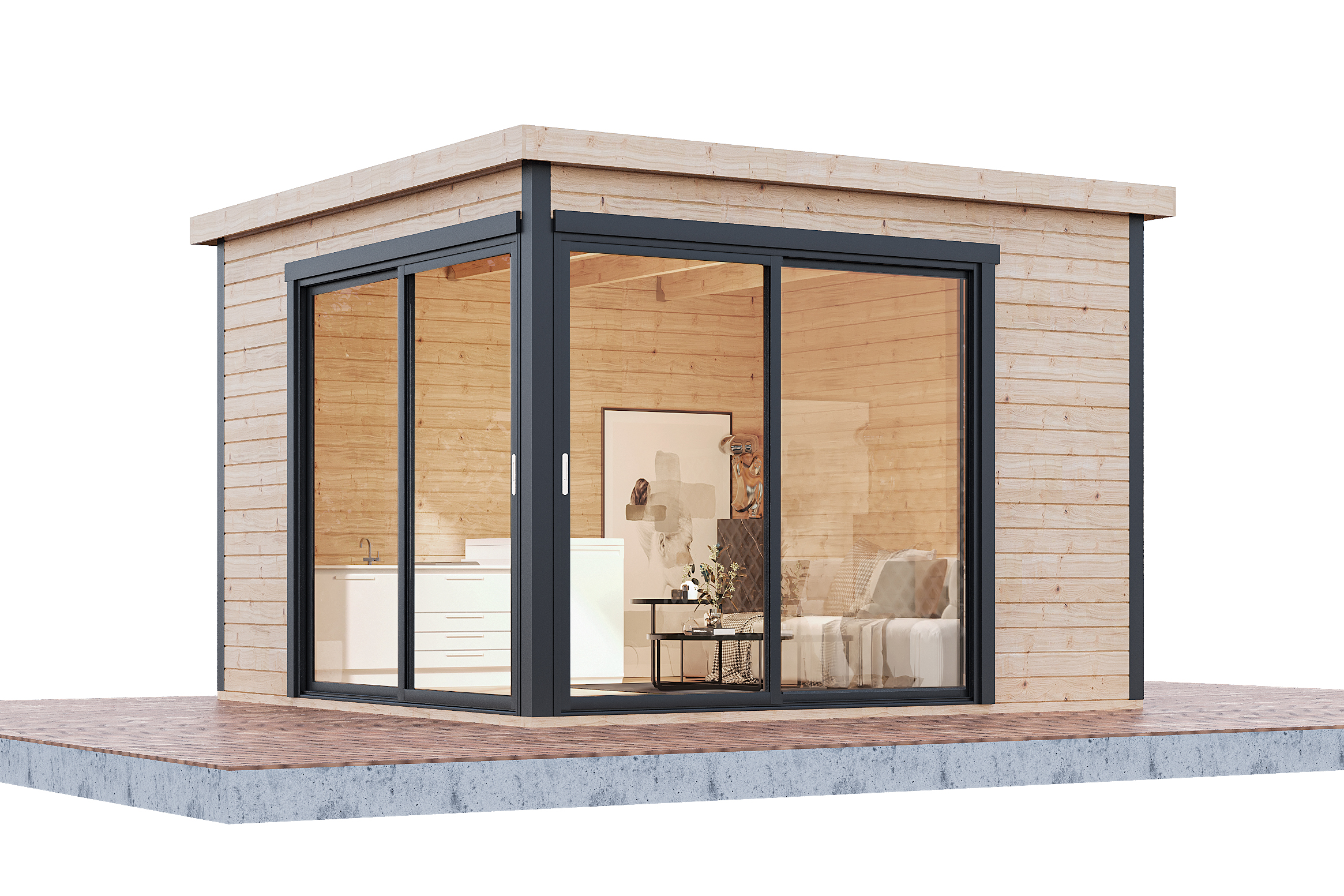 Wolff Finnhaus Gartenhaus Starla 3232 mit 2 Schiebetüren naturbelassen