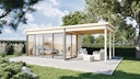 Wolff Finnhaus Gartenhaus Studio 44-D mit Seitendach sowie Alu-Eckverkleidung/Schiebetür (Starletta)