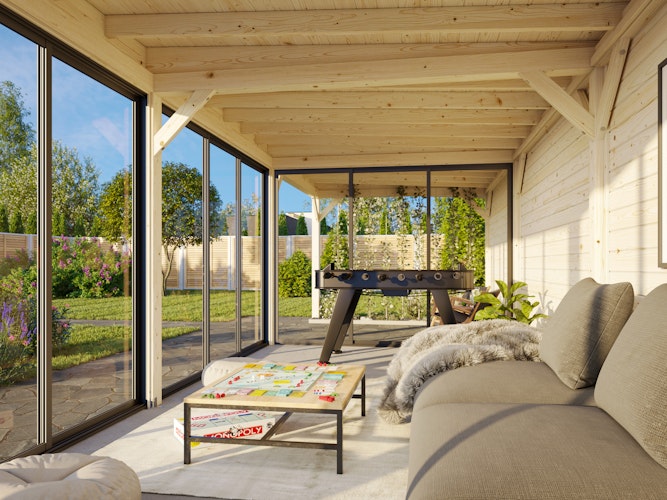 Palmako Gartenhaus Connect Lenna 24,9 m² Set 718 Slide Plus mit Isolierglas-Schiebetüren - 28 mm