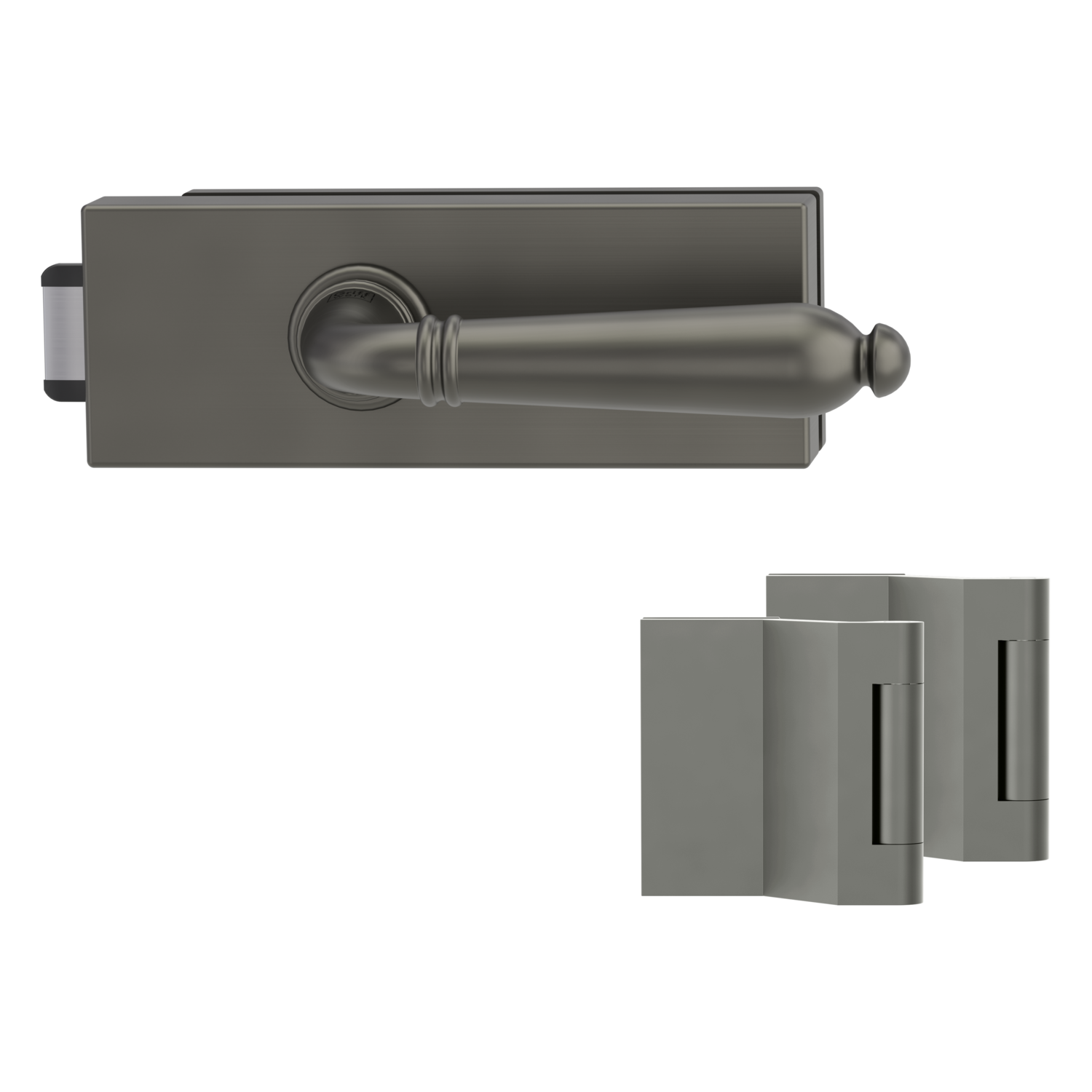 Griffwerk PURISTO S -Kaschmirgrau Ganzglastürbeschlagset -3-teiliger Bandsatz -mit Griff CAROLA Schraubt. -KGR -UV