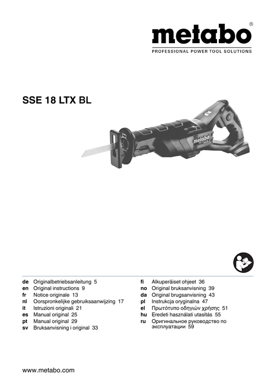 Bedienungsanleitung fÃ¼r Metabo Akku-SÃ¤belsÃ¤ge SSE 18 LTX BL