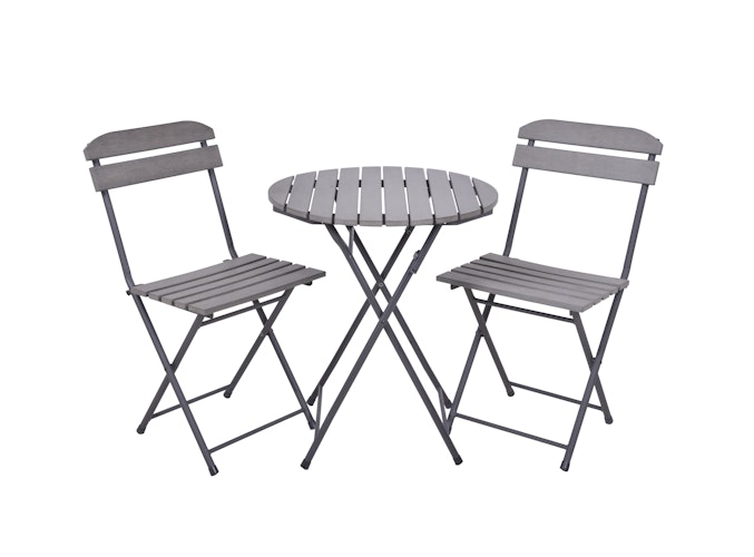 Garden Pleasure Balkon-Set LUGO, Klapptisch Ø 60 + 2 Klappstühle, Stahl Dunkelgrau / Nonwood Grau