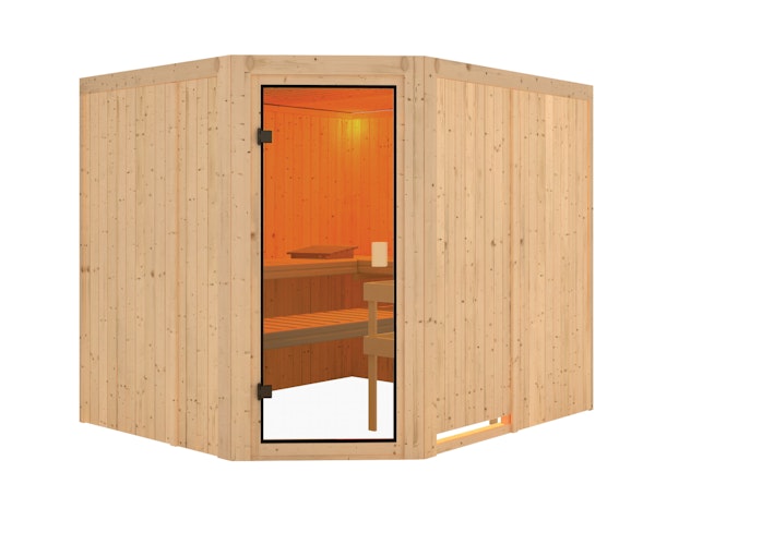 Karibu Woodfeeling Sauna Horna - 68 mm Aktionssauna inkl. gratis Saunaofen im Wert von 599,99 €
