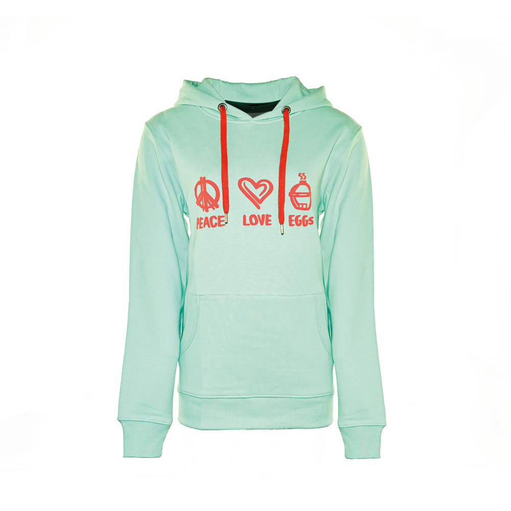 Big Green Egg Hoodie - Peace-love-Eggs - Mint/Coral S