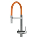 Vorschaubild 3 Wege Wasserhahn Küchenarmatur, Edelstahl Massiv mit 360° schwenkbarem Auslauf, abnehmbare 2 strahl Handbrause, Hochglanz / Orange