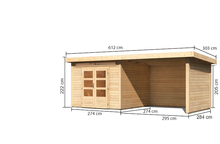 Karibu Woodfeeling Gartenhaus Kandern 6/7 mit 300 cm Schleppdach/Seiten- und Rückwand