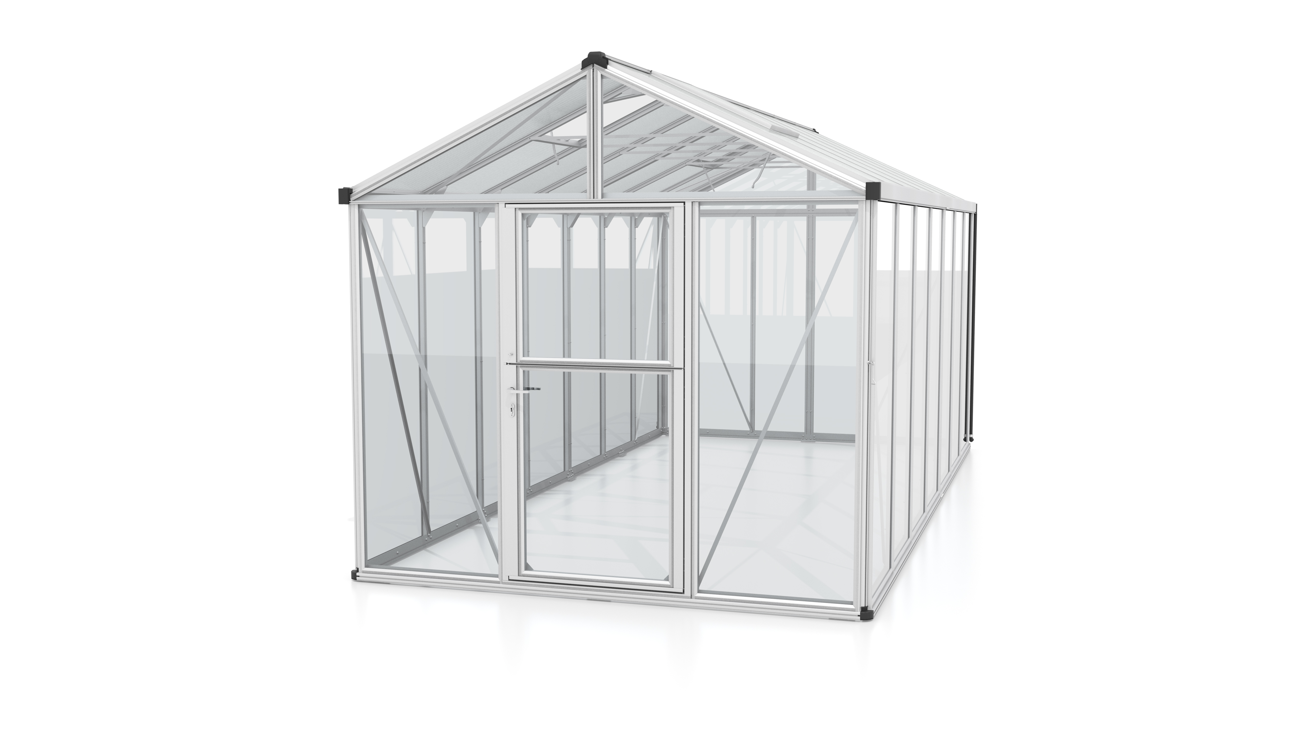 Vitavia Gewächshaus Zeus 13800 inkl. 3 Dachfenstern - 13,8 m² -ESG 3 mm mit HKP-Dach 10 mm-Alu-blank eloxiert