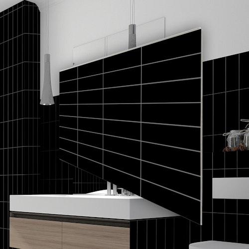 Revét Vinyl Wandfliese Butcherblock Schwarz Hochglanz 120 x 60 cm