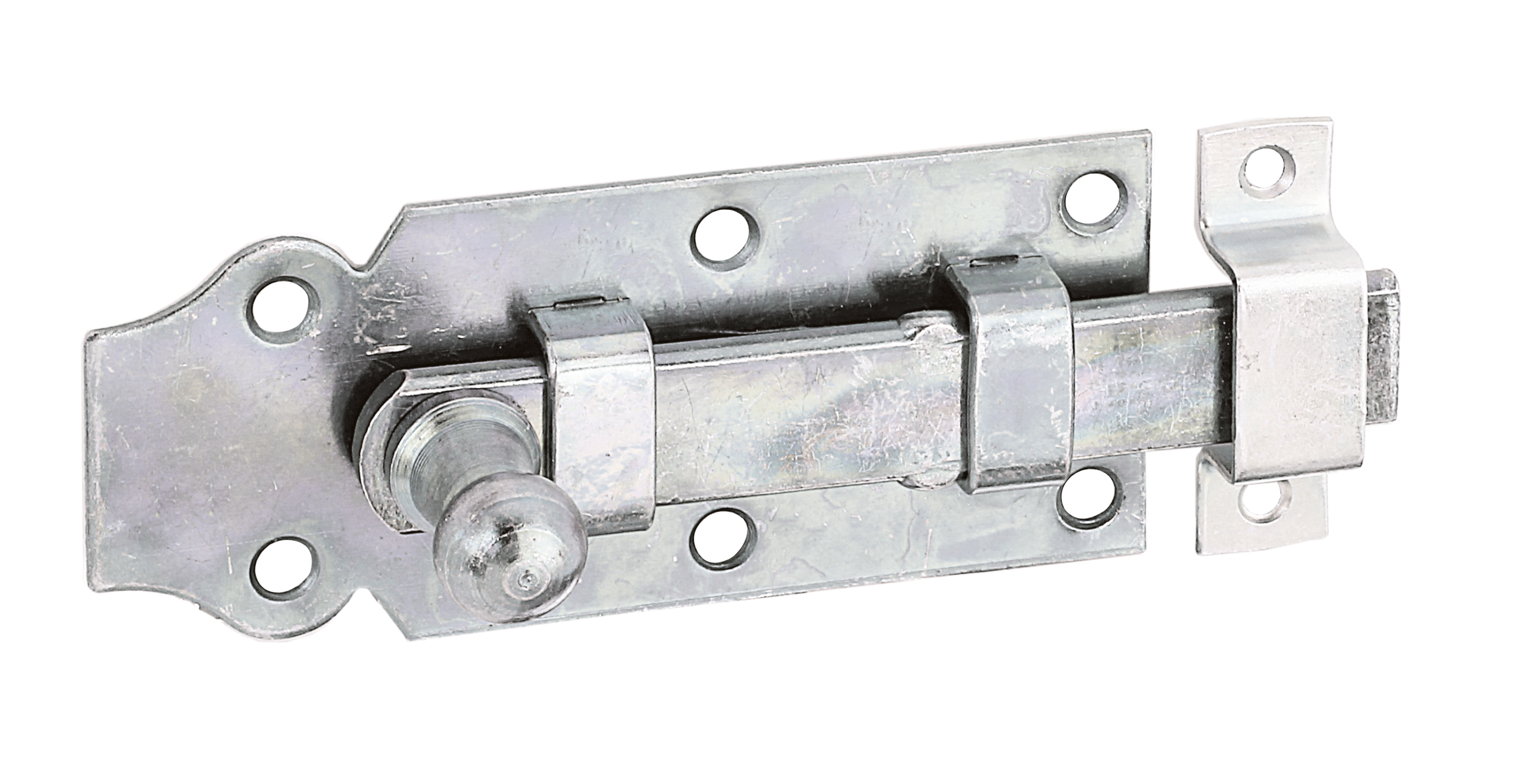 Alberts® Türriegel, mit Knopf, gerade, mit Schlaufe, galvanisch verzinkt dickschichtpassiviert,Platte LxB100x44 mm 115388