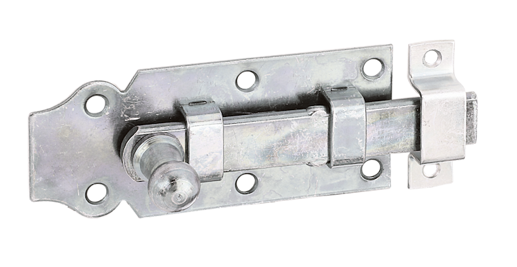 Alberts® Türriegel, mit Knopf, gerade, mit Schlaufe, galvanisch verzinkt dickschichtpassiviert,Platte LxB100x44 mm 115388