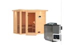 Vorschaubild Karibu Sauna Amara-Massivholzsauna 38 mm -Eckeinstieg - Exklusivoptik inkl. gratis 9 kW Bio-Saunaofen im Wert von 879,99 €