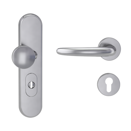 Griffwerk TITANO Kombi SB_882 ES1 (S2) -Edelstahl matt Kombi-Schutzbeschlag -Knopf/Drücker -mit Griff DESM ULMER GRIFF Klippt.-EM-rund -L-ZA,72mm-38-50