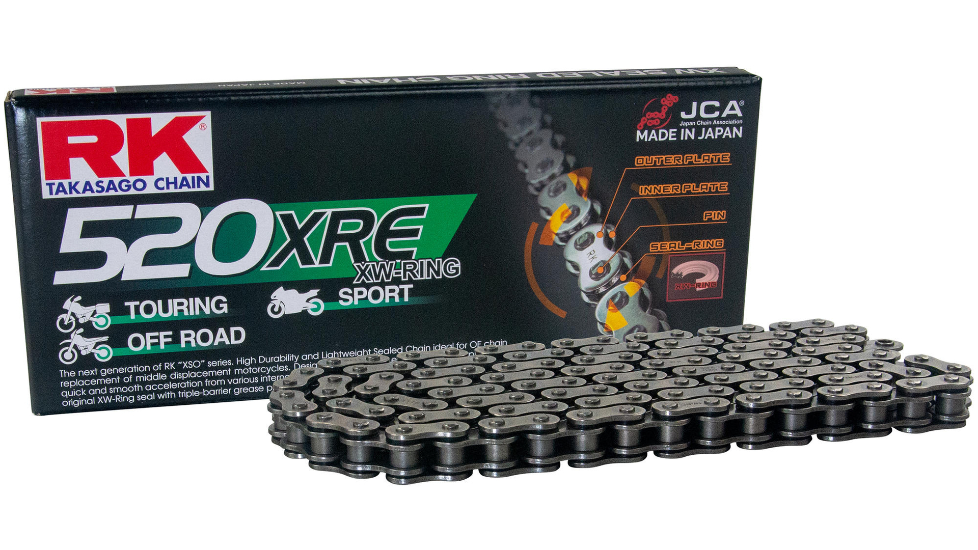 RK 520XRE Kette (108 Gl., Hohlniet) für Aprilia RX 125, Cagiva MIto 125, Ducati Scrambler, Kawasaki Ninja 500 / Z 500; M...